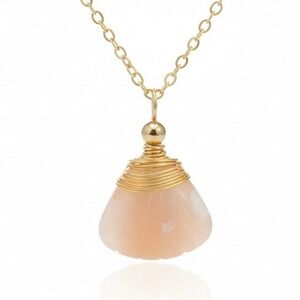 Delicate Flower Agate Shell Crystal Pendant Necklace Gold Wire Wrapped Gemstone